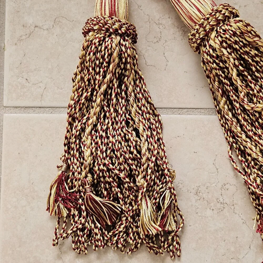 RARE LUXURY ITALIAN BURGUNDY RED GOLD CURTAIN TASSEL TIE BACK PULL SWAG FRINGE